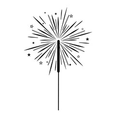 Holiday Sparkler, black outline white background, isolated, vector illustration, clipart, design, decoration, icon