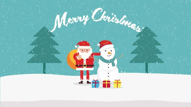 Santa claus and snowman with Merry Christmas text