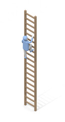 A long ladder. A person climbing a ladder. Go up. Aspirational concept.