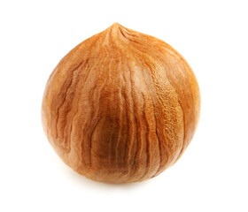 The whole hazelnut core is isolated on a white background.