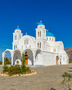 Traditional Cycladitic christian church Agios Arsenios in  Paros island, Greece.