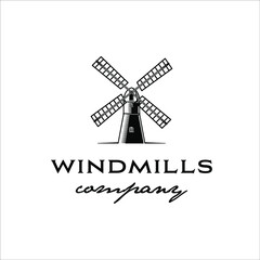 Fototapeta premium Windmill with brick tower in classic design