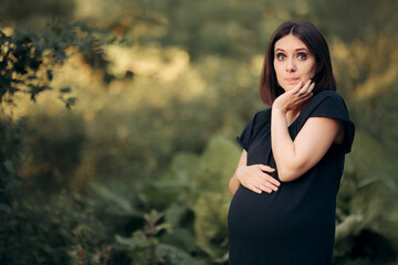 Worried Pregnant Woman Caressing Belly