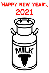 白、黒、赤、3色のシンプルな牛乳缶の年賀状テンプレート【2021】