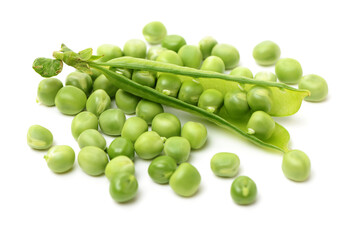 Fresh peas isolated on white background