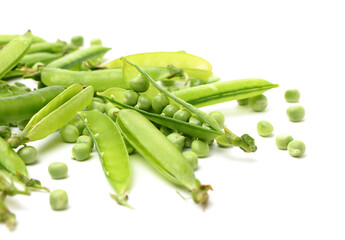 Fresh peas isolated on white background