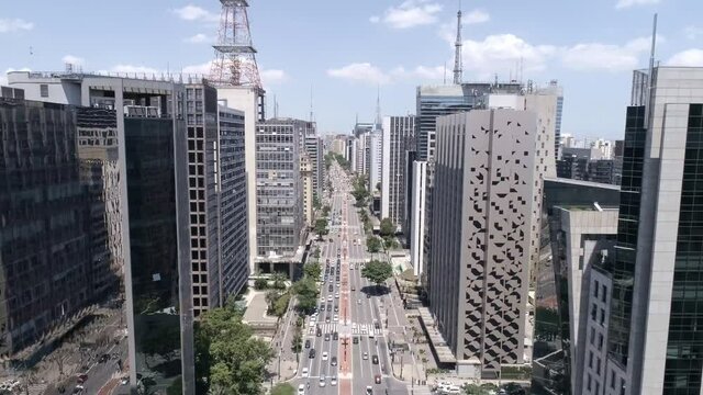 Aerial view of Avenida Paulista (Paulista avenue) in Sao Paulo city, Brazil