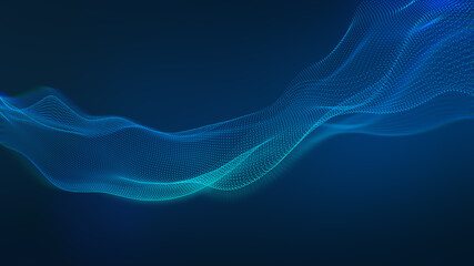 Particles wave background with blue led light. corporate tech concept.