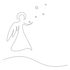 Christmas background. Angel with stars. Vector illustration