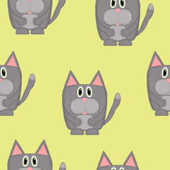 seamless pattern with emotional gray cats on an yellow background