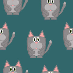 Fototapeta premium seamless pattern with emotional gray cats on an aqua background