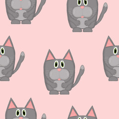 seamless pattern with emotional gray cats on a pink background