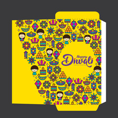 Diwali or Deepavali packet template design. Hindu festival pattern design with colourful flat modern elements.