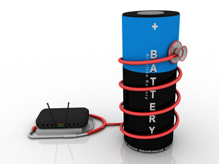3d rendering Transmitter WiFi with stethoscope connected battery
