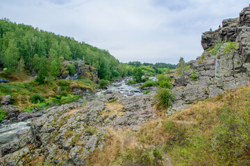 The Revun Rapid on the bank of the Iset River in summer is amazingly beautiful