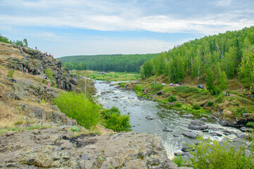 Fototapeta na wymiar The Revun Rapid on the bank of the Iset River