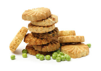 Cookies made of whole grain cereals on a white background 