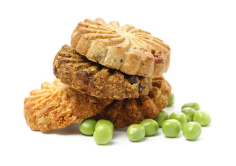 Cookies made of whole grain cereals on a white background 