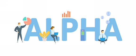 Alpha. Concept with keyword, people and icons. Flat vector illustration. Isolated on white background.