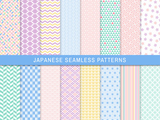 春色の和柄パターン　パステルカラー　壁紙