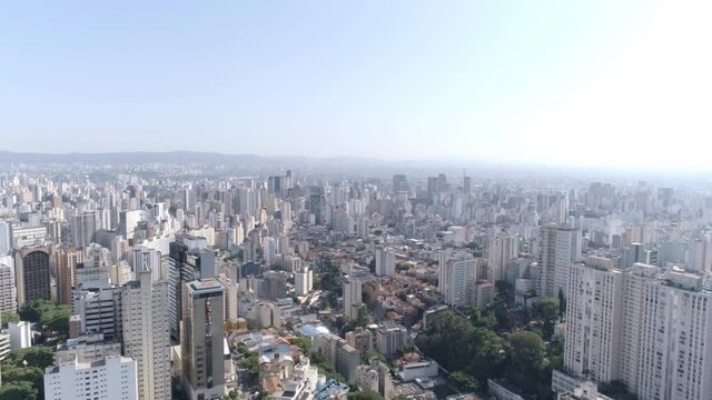 Aerial view of S&atilde;o Paulo skyscrapers under a clear sky, Brazil