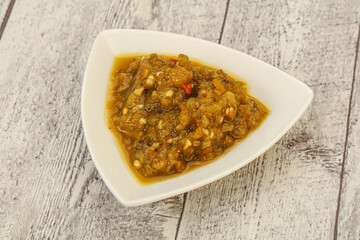 Green spicy sauce in the bowl