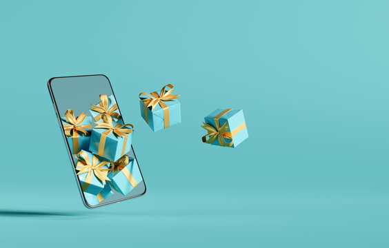 Christmas online shopping concept on smartphone. Creative idea. 3d rendering