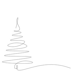 Christmas background with tree one line drawing, vector illustration