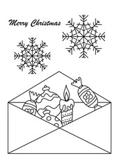 New year and Christmas, gifts, holiday coloring book for adults and older children. Snowflakes, Christmas decorations