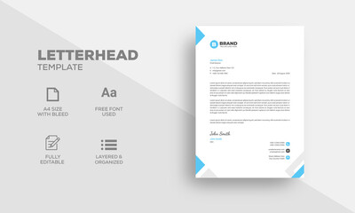 Simple and clean business letterhead design template with light blue elements. Professional corporate letterhead layout with light blue color variation.