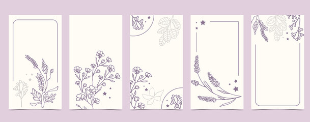 boho background for social media with lavender,flower on white background