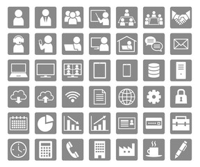 Fototapeta premium ビジネスオフィスシンプル白抜きグレー四角アイコンセット