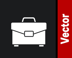 White Briefcase icon isolated on black background. Business case sign. Business portfolio. Vector Illustration.