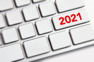 New year 2021 on the keyboard.