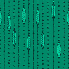 Seamless pattern with beads with decorations on a thread can be used as a fabric design, home textiles, wallpaper. Hand drawn.