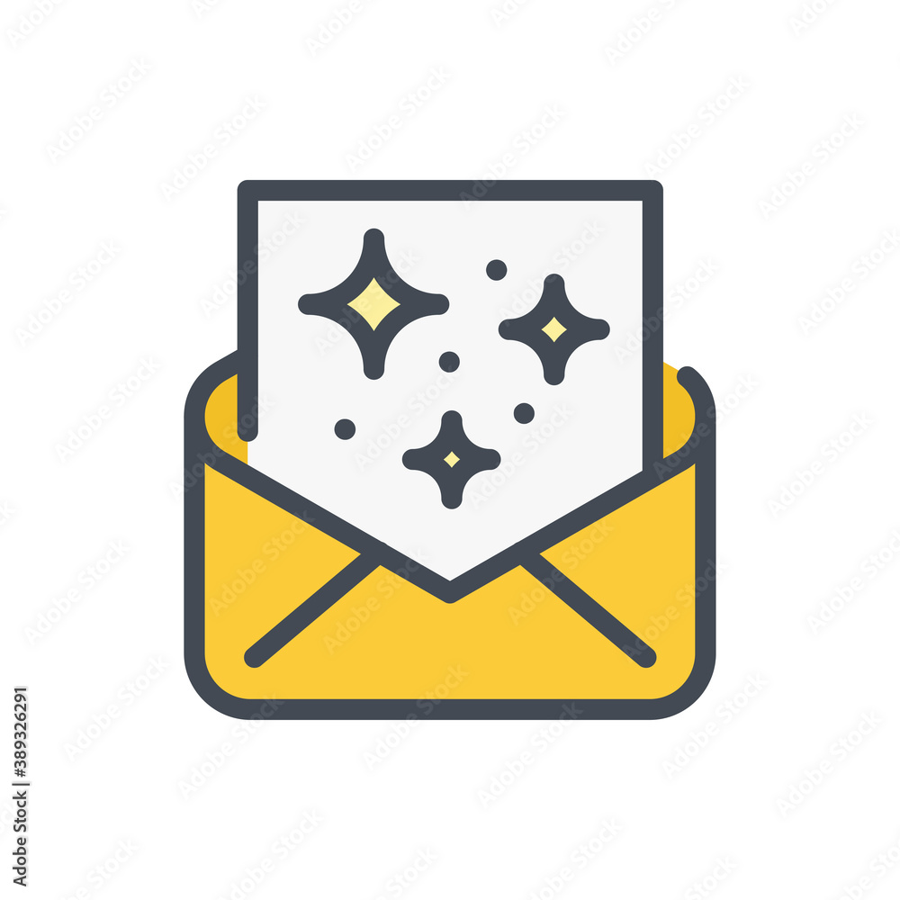 Poster envelope with invitation card color line icon. invitation letter vector outline colorful sign.