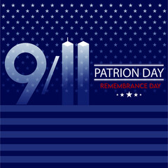Vector conceptual illustration for Patriot Day USA poster or banner. Black background, red, blue colors