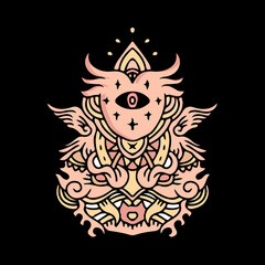 Cool monster head illustration for poster, sticker, or apparel merchandise.With tribal and hipster style.