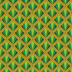 Green rhombus pattern on gold background. Geometric tile in lime color image.