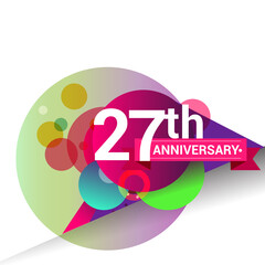 27th Anniversary logo with colorful geometric background, vector design template elements for your birthday celebration.