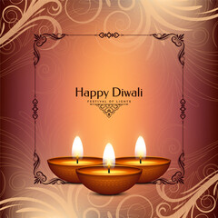 Happy Diwali festival floral background with lamps
