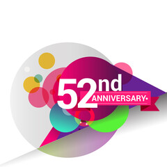 52nd Anniversary logo with colorful geometric background, vector design template elements for your birthday celebration.