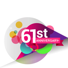 61st Anniversary logo with colorful geometric background, vector design template elements for your birthday celebration.