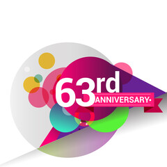 63rd Anniversary logo with colorful geometric background, vector design template elements for your birthday celebration.