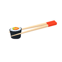Sushi rolls on chopsticks, vector illustration