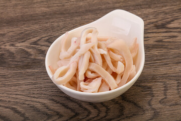 Marinated squid slices in the bowl