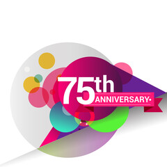 75th Anniversary logo with colorful geometric background, vector design template elements for your birthday celebration.