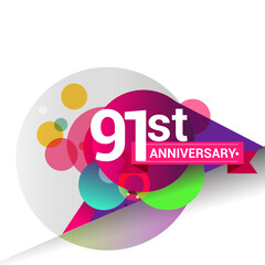 91st Anniversary logo with colorful geometric background, vector design template elements for your birthday celebration.