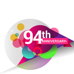 94th Anniversary logo with colorful geometric background, vector design template elements for your birthday celebration.
