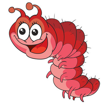 banned little worm or caterpillar character in red, cartoon illustration, isolated object on white background, vector,